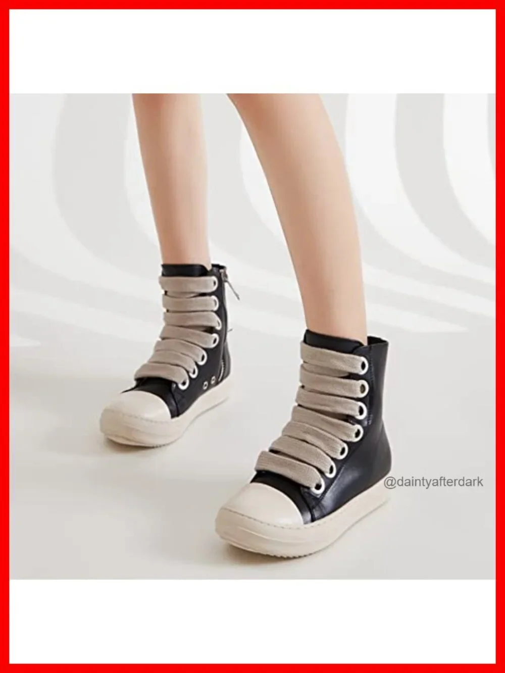 High Top Platform Sneakers with Zipper Vegan PU Leather Comfortable Lace Up
